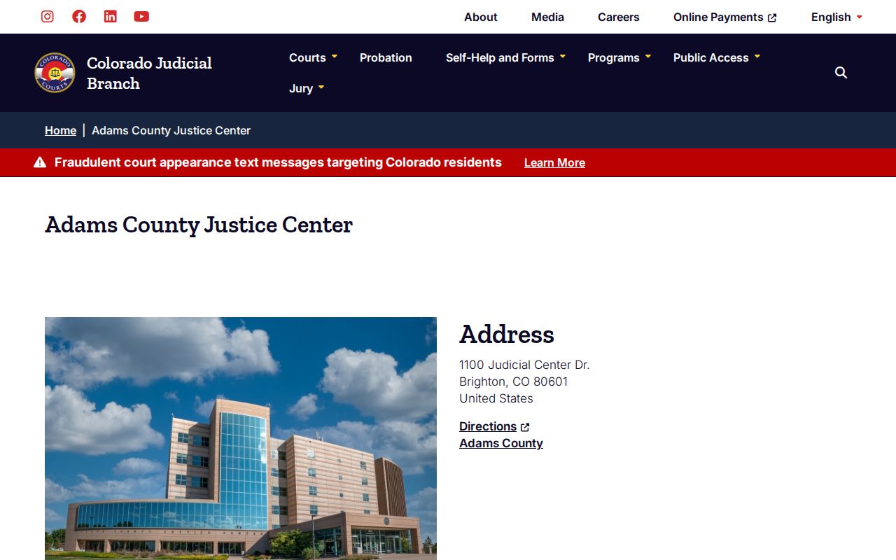 Adams County Justice Center address and public court hours