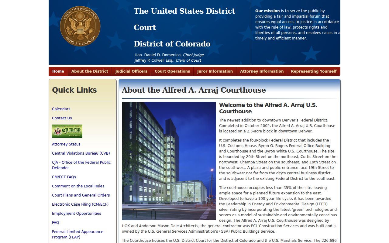 Official District of Colorado federal courthouse information